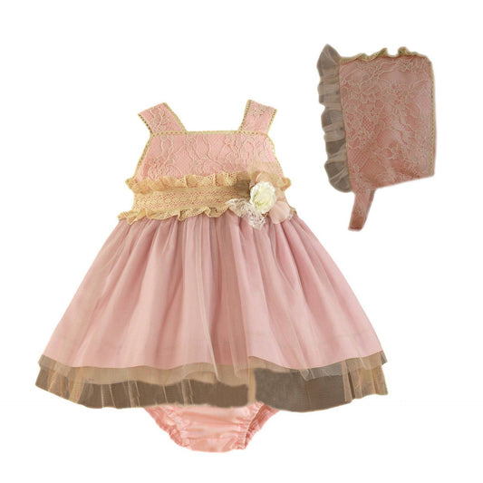 Intricately Detailed Baby Dress Set with Hat and Knickers