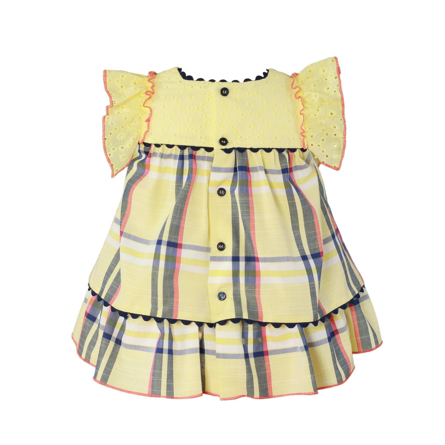 Yellow baby girl and toddler dress with ruffle detail. Soft and lightweight material for comfortable to wear