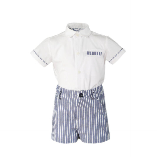 White Shirt and Blue Striped Tan Shorts Boys' Buster Outfit